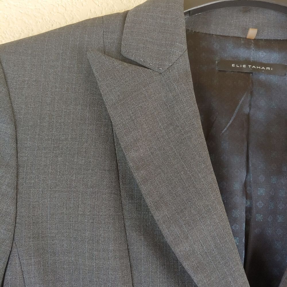 Elie Tahari wool blazer gray color classic fit casual jacket office career sz 6 - Picture 6 of 12